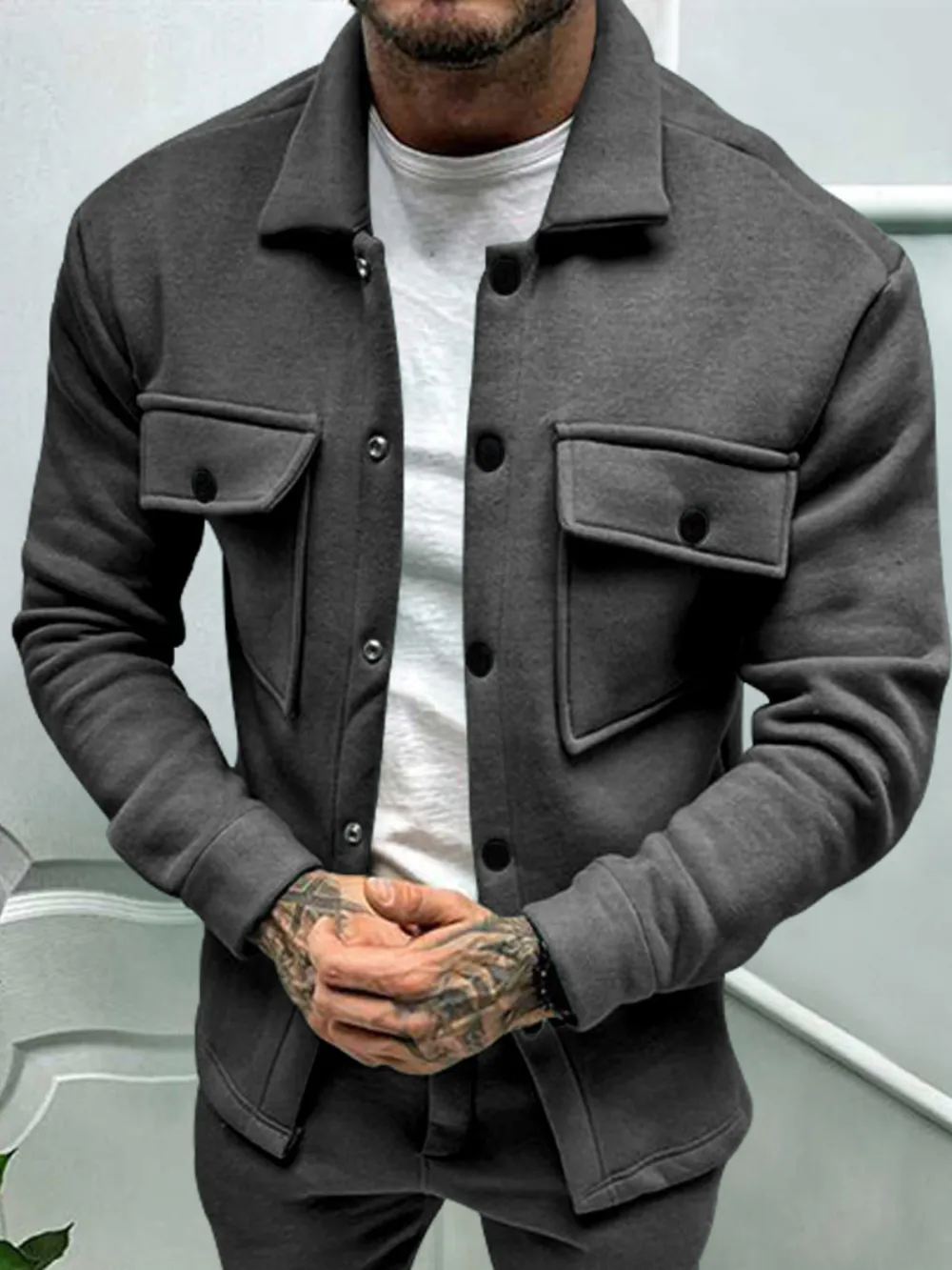 Men's Full Size Button Up Long Sleeve Jacket Plus Size, image 2