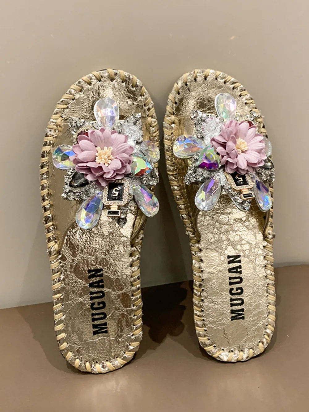 Floral Embellished Slide Sandals, image 3