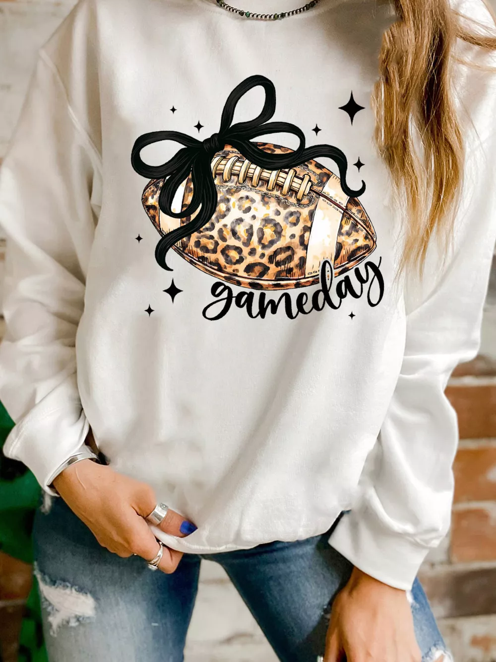 Game Day Leopard Rugby Graphic Customized Crew Neck Sweatshirt, image 2