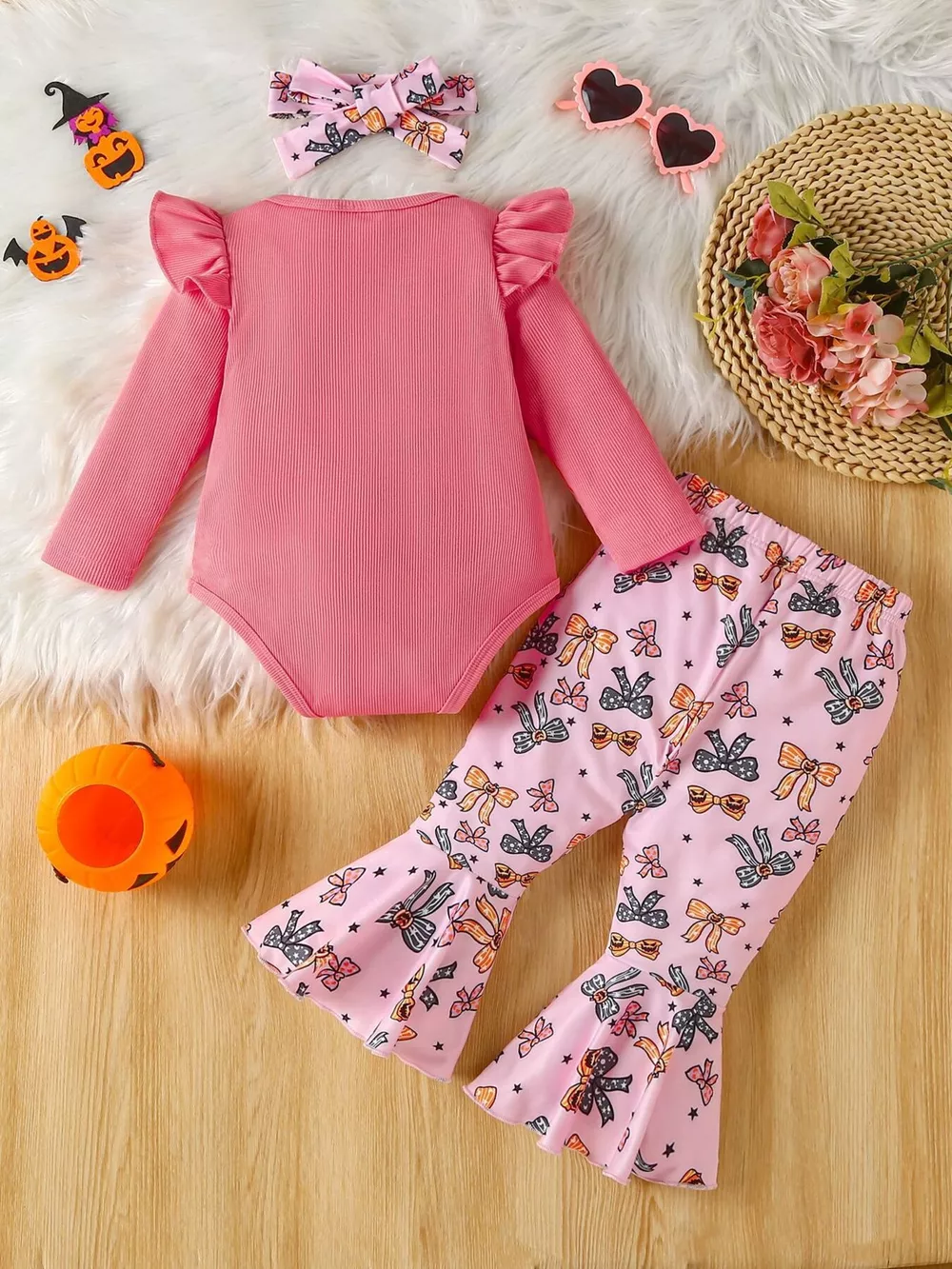 Children's Halloween Graphic Top and Pants 3-Piece Set with Headband, image 2