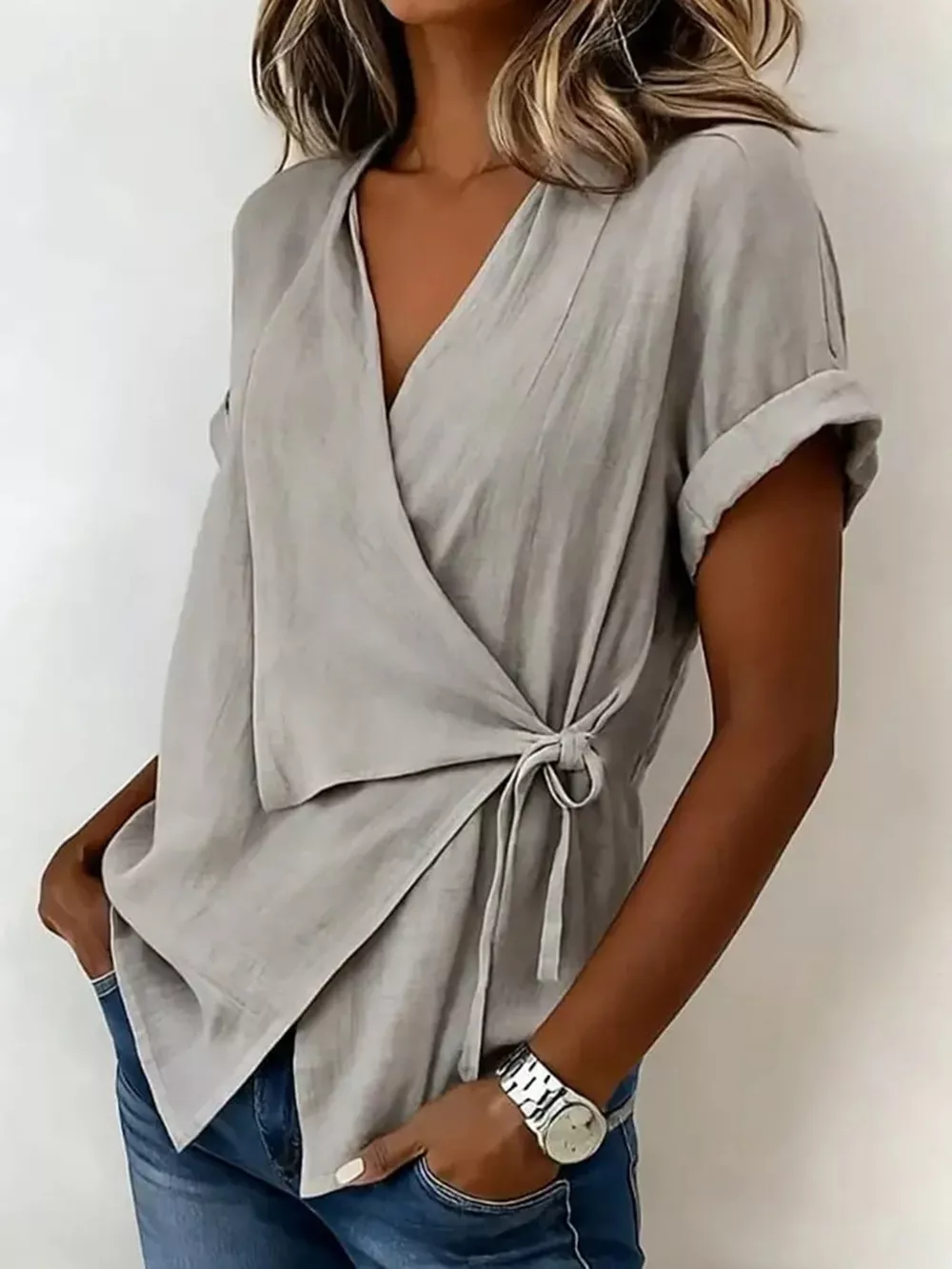 Tie-Side Detail Wrap Top, image 2
