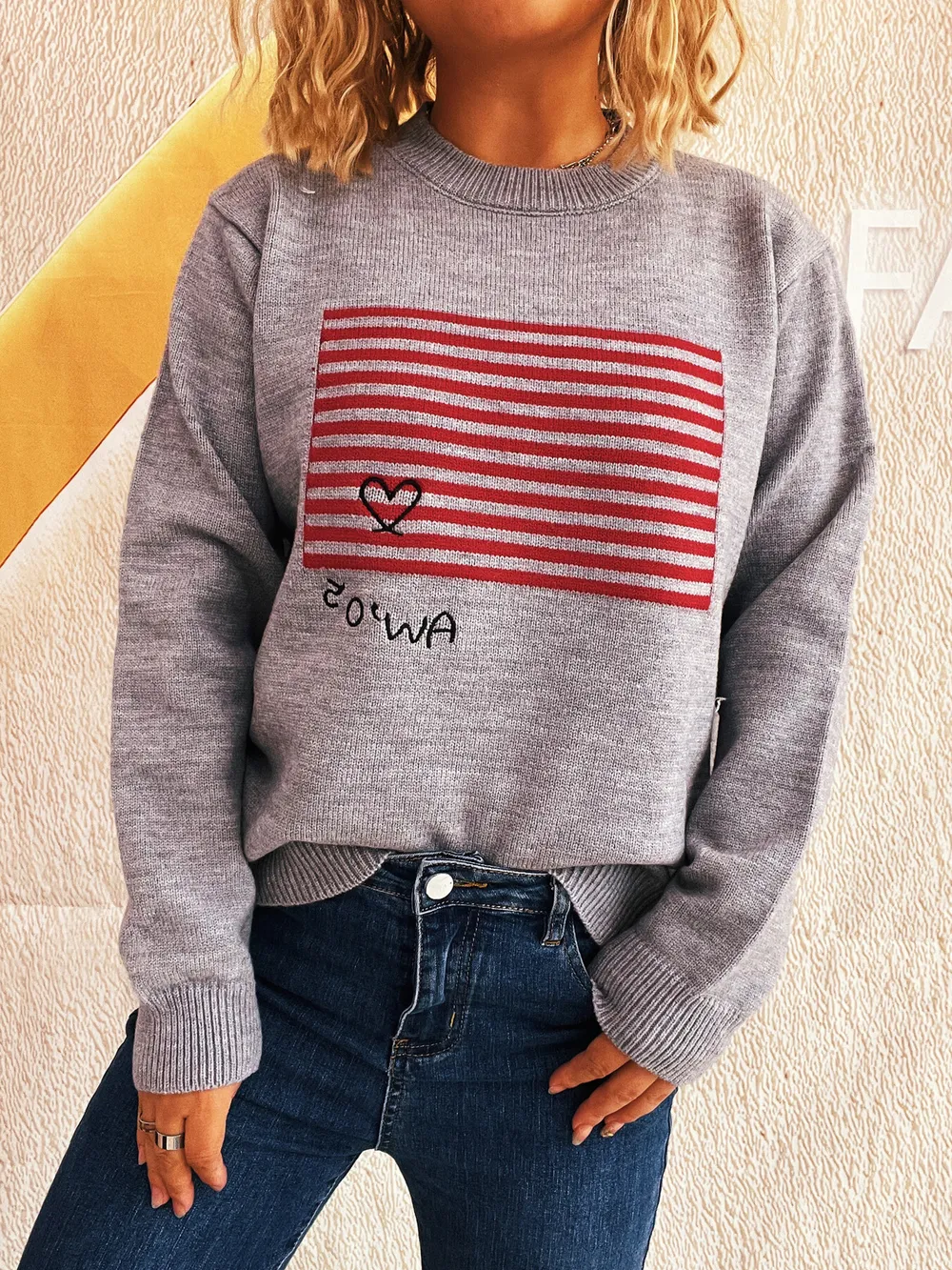 Striped Round Neck Long Sleeve Sweater, image 5