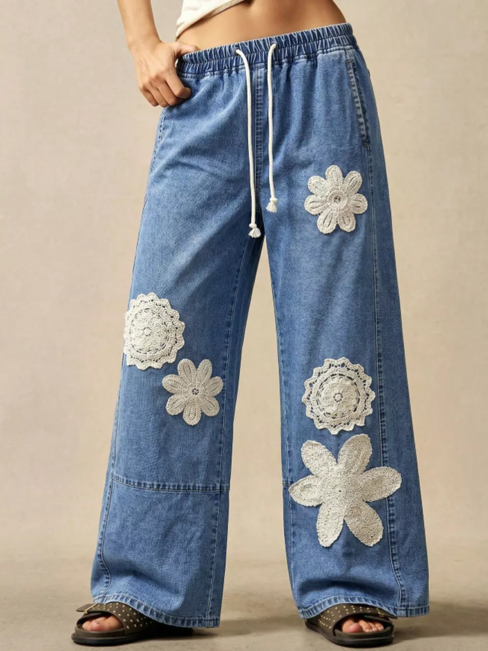Wide-Leg Drawstring Jeans, image 5