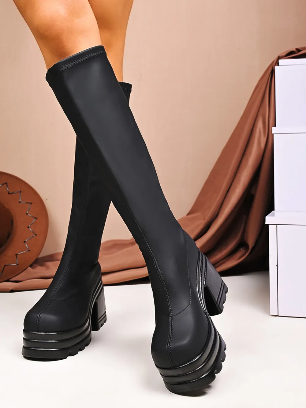 Square Toe Platform Block Heels Boots, image 2