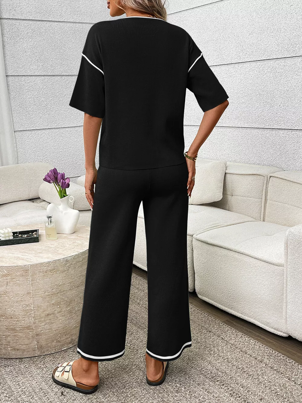 Round Neck Half Sleeve Top and Pants Set, image 10