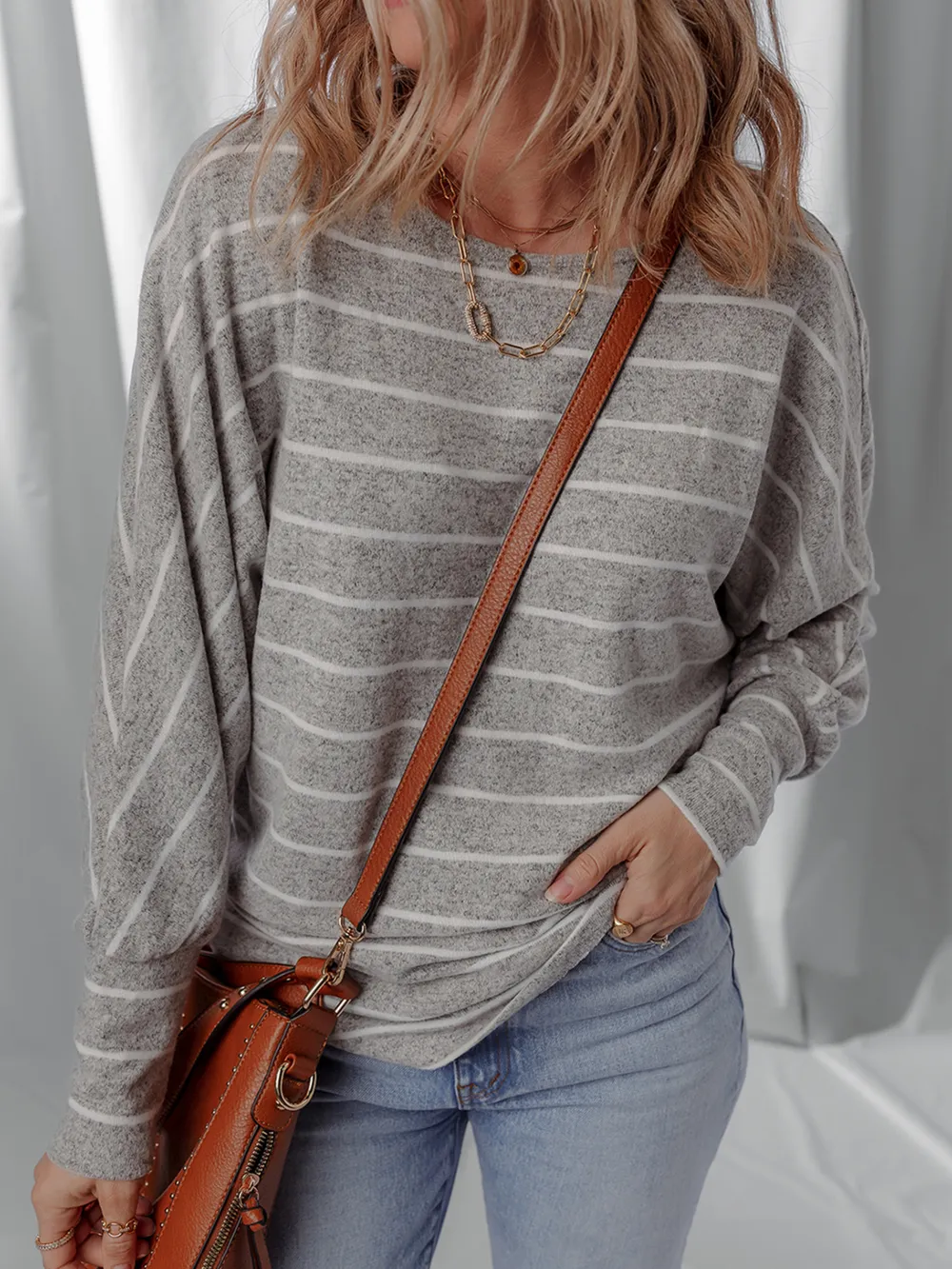 Stripe Dolman Sleeve Drop Shoulder Top, image 3