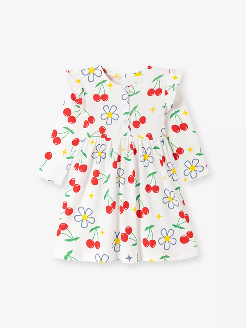 Children's Long-Sleeve Cherry and Flower Print A-Line Dress, image 4