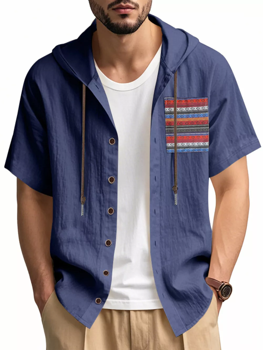 Men's Full Size Casual Hooded Short Sleeve Shirt Plus Size, image 9