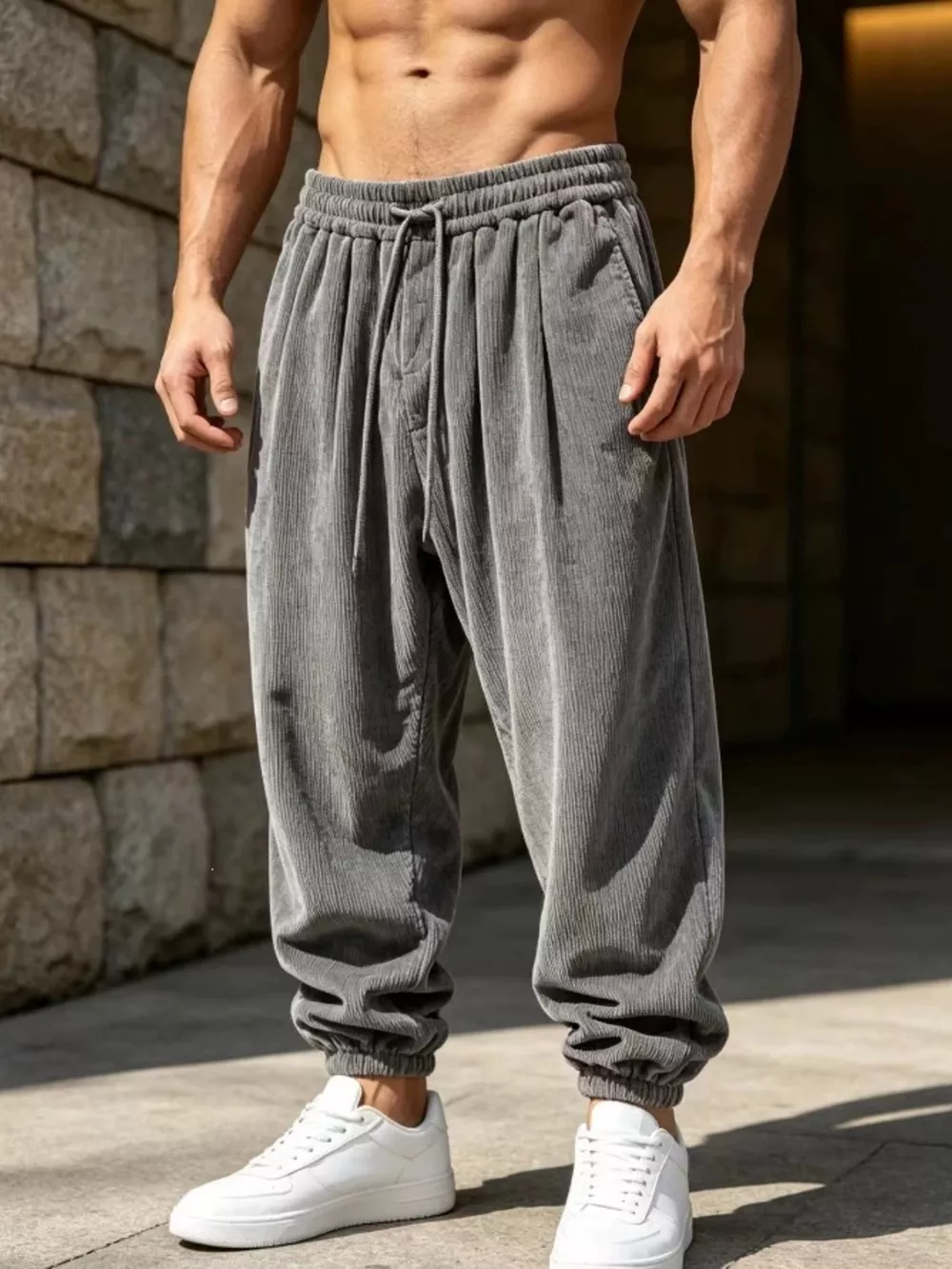 Men's Plus Size Corduroy Loose-Fit Joggers, image 4