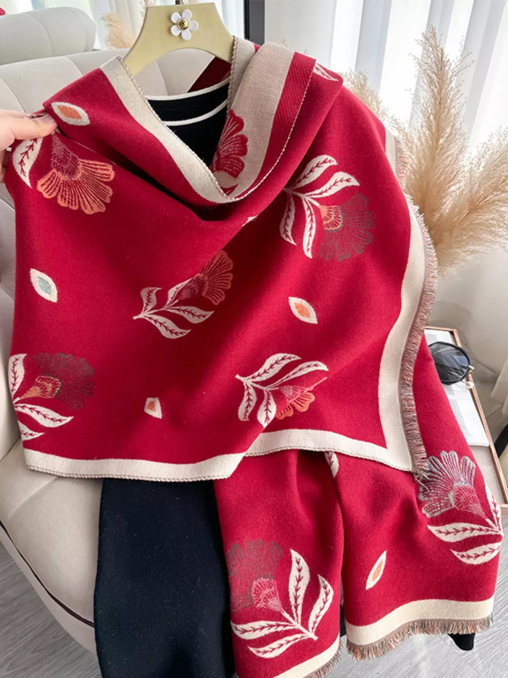 Printed Raw Hem Shawl, image 2