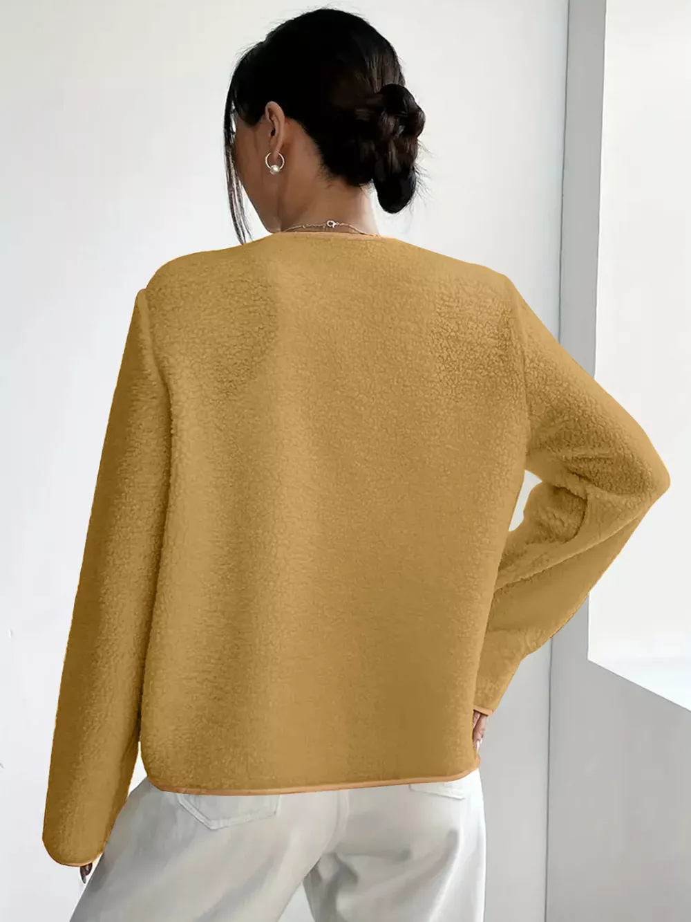 Full Size Textured Button-Up Fleece Outerwear Plus Size, image 14