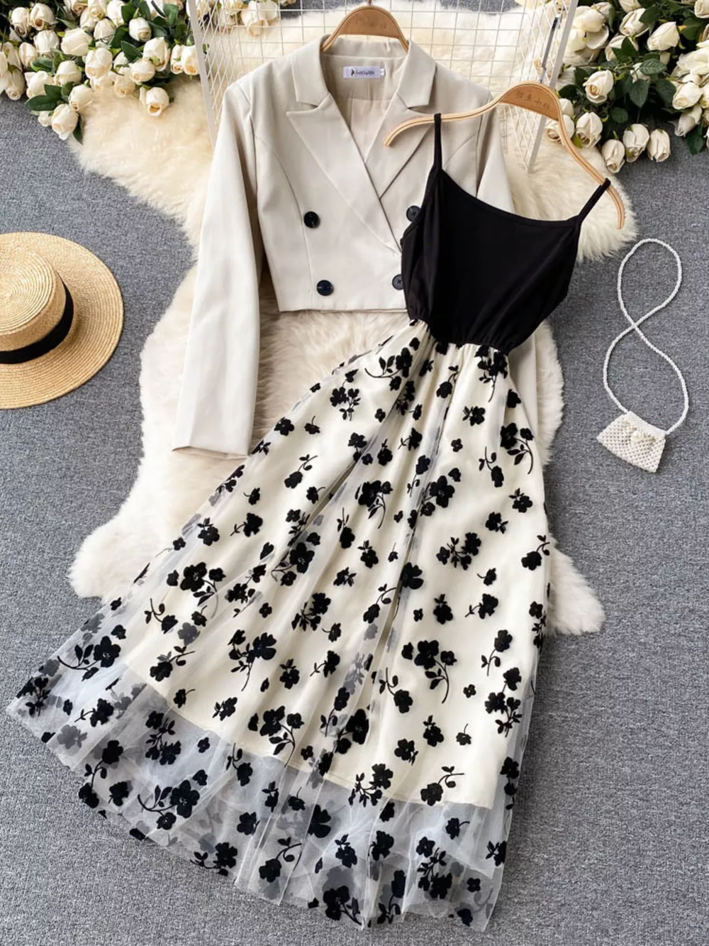 Floral Mesh Dress & Blazer Set, image 2