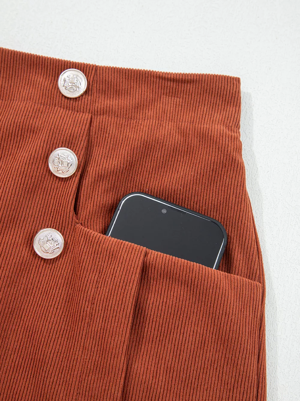 Button Decor Scalloped Edge High Waist Corduroy Shorts, image 6