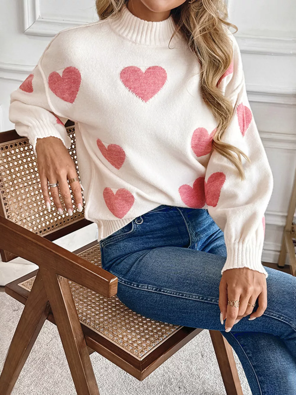 Heart Mock Neck Long Sleeve Sweater, image 3
