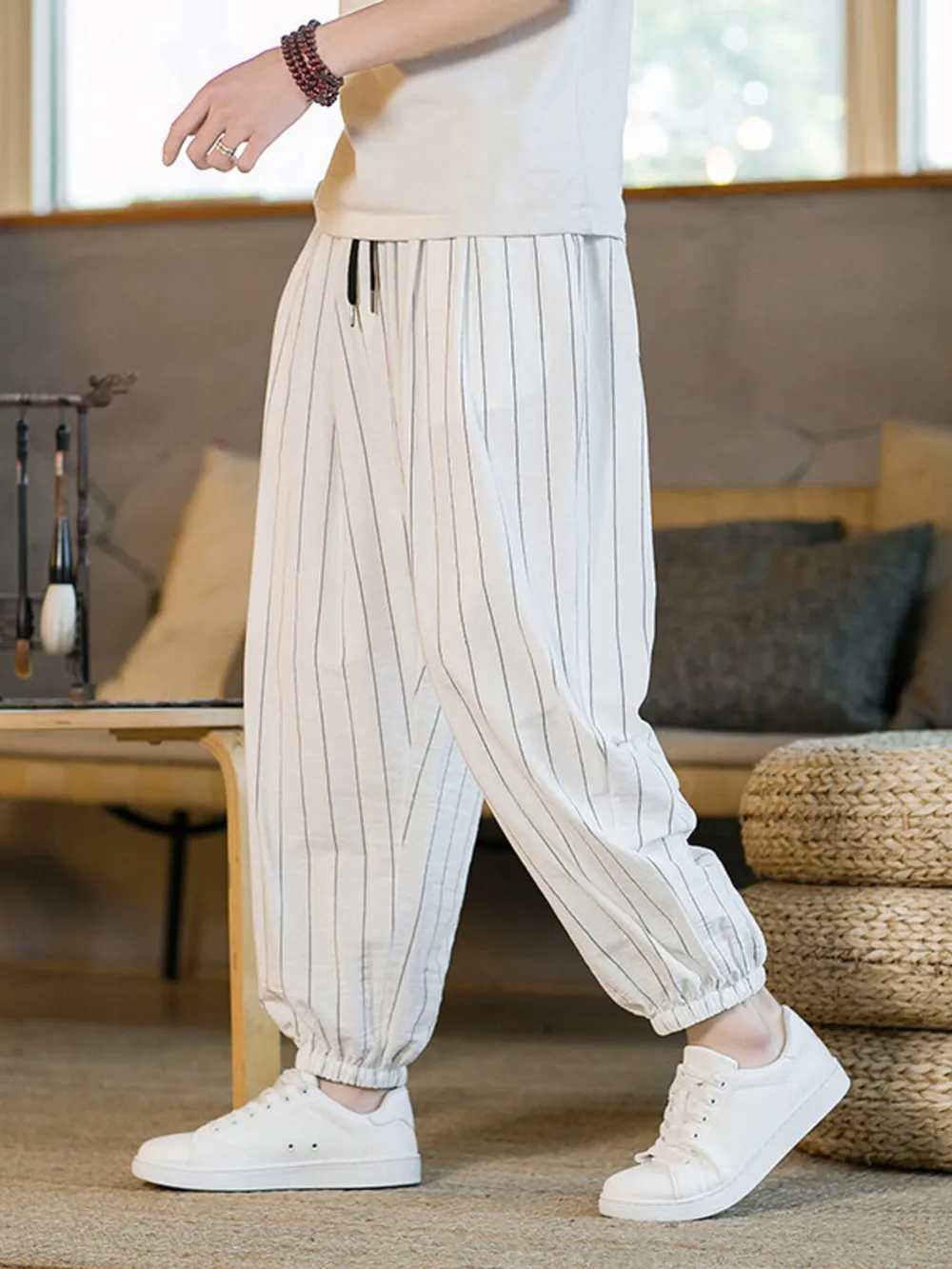 Men's Plus Size Striped Wide Leg Joggers, image 3