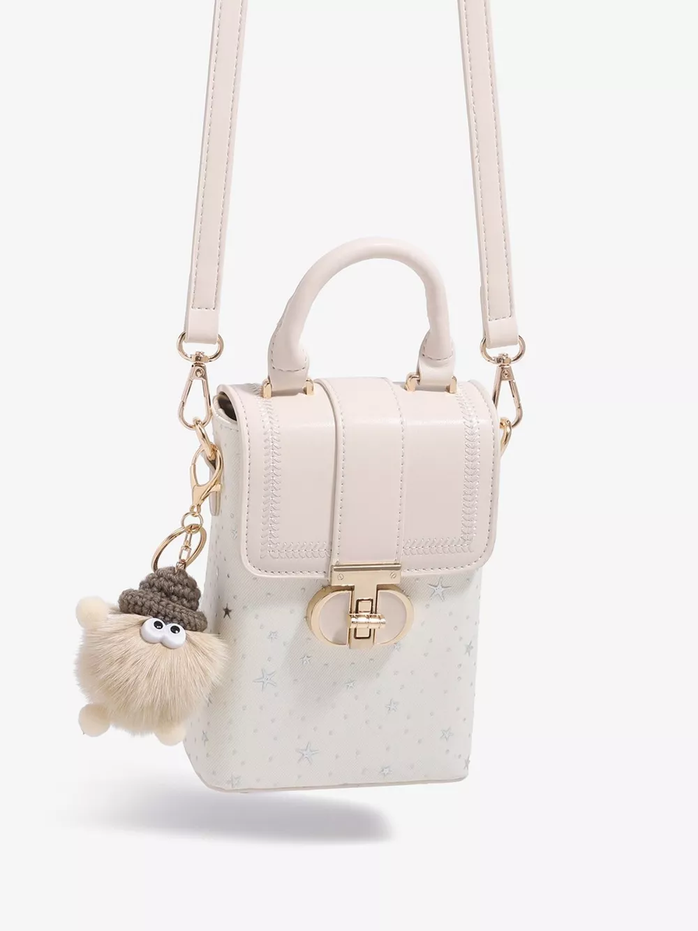 Star-Patterned Mini Crossbody Bag with Plush Charm, image 5