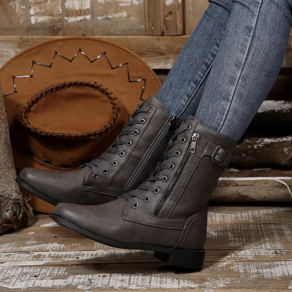 Round Toe Block Heels Boots, image 10