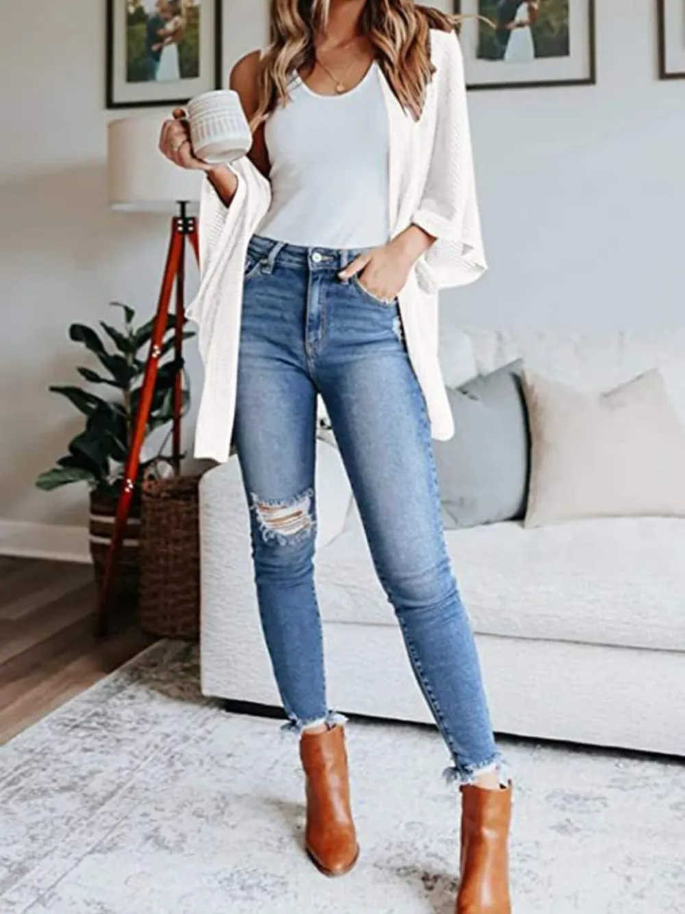 Full Size Open Front Waffle Knit Cardigan Plus Size, image 9