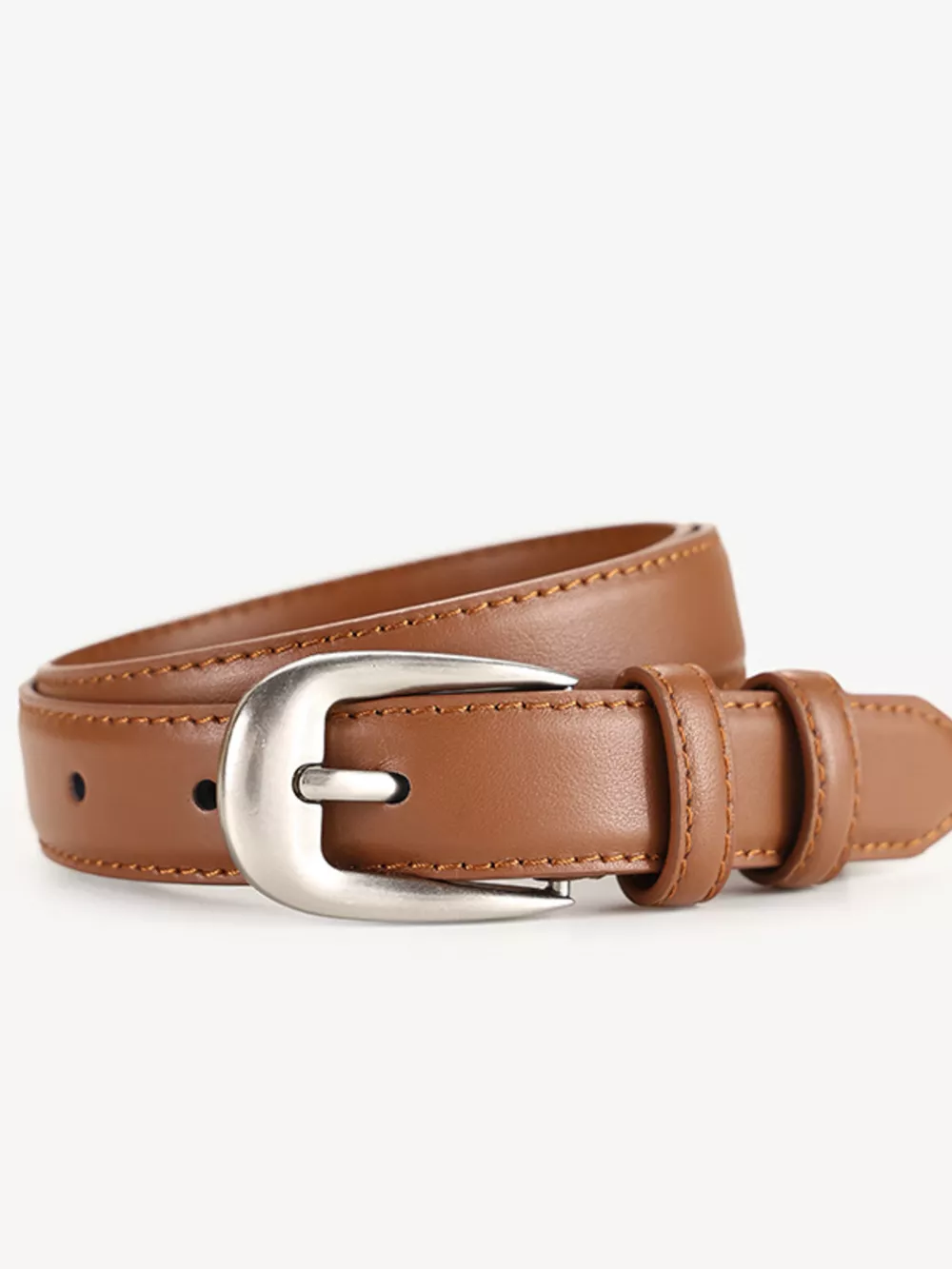 Classic Leather Belt with Silver Buckle, image 5