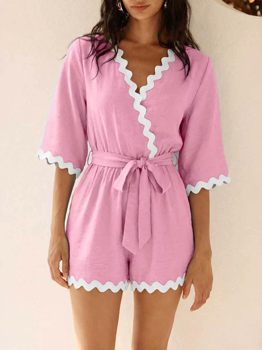 Scalloped Trim Wrap Romper, image 5