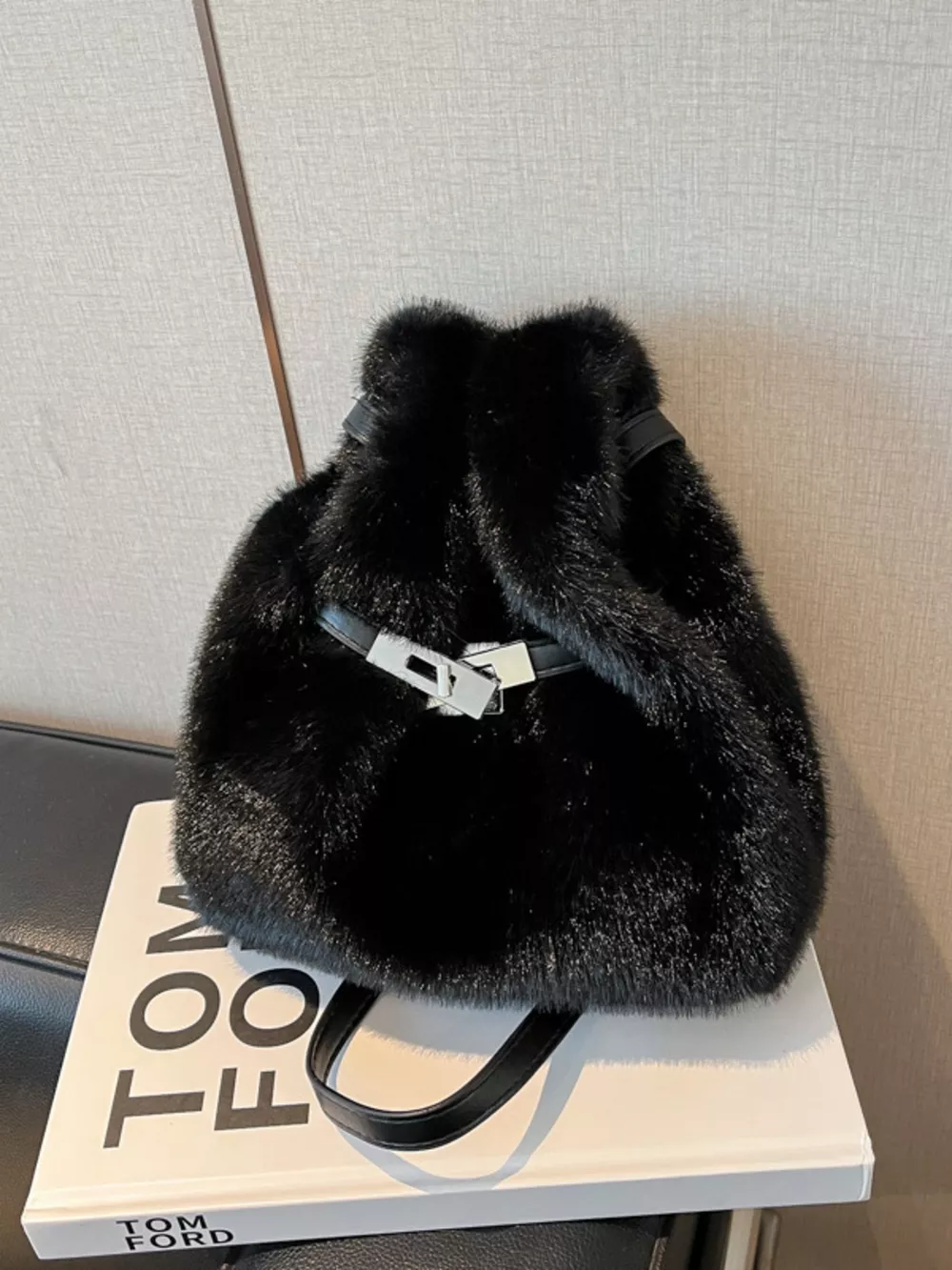 Faux Fur Bucket Crossbody Bag, image 2