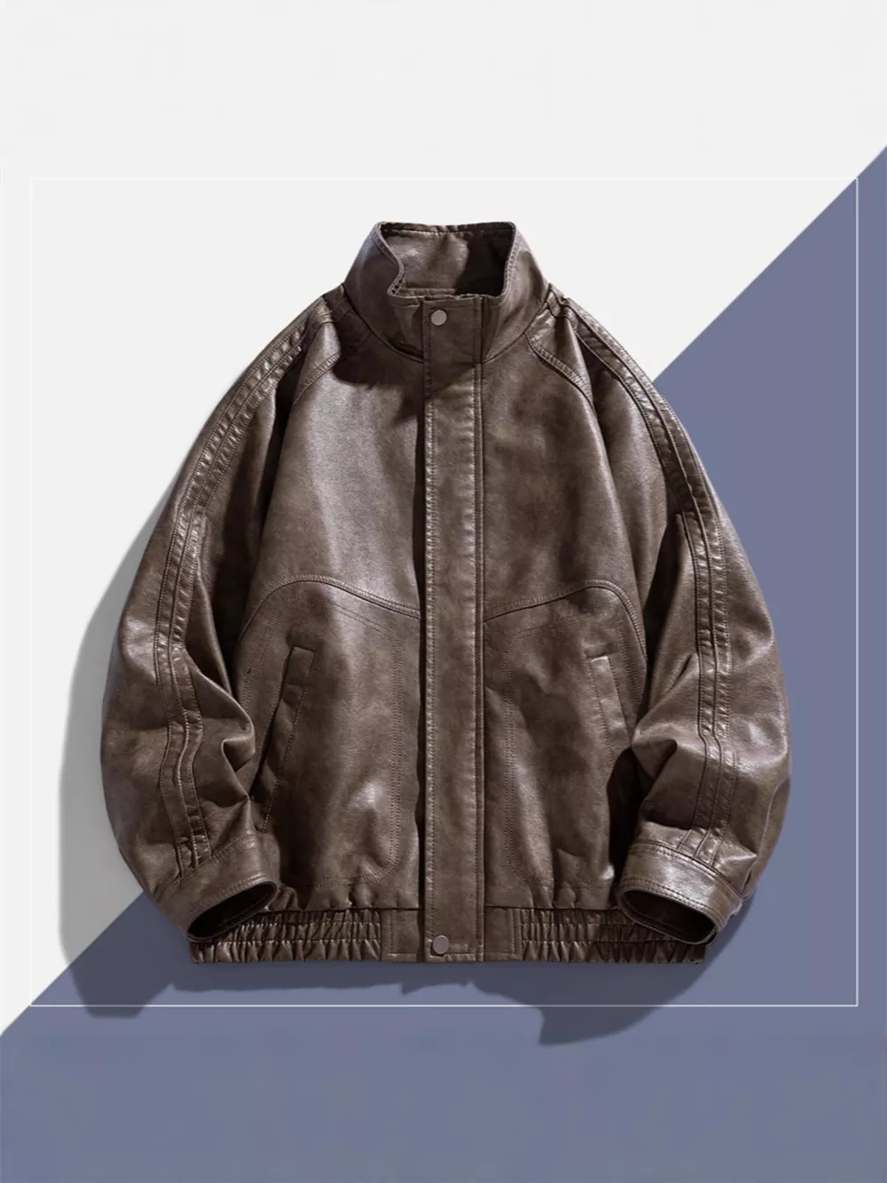 Men's Plus Size Vintage Style Faux Leather Moto Jacket, image 5