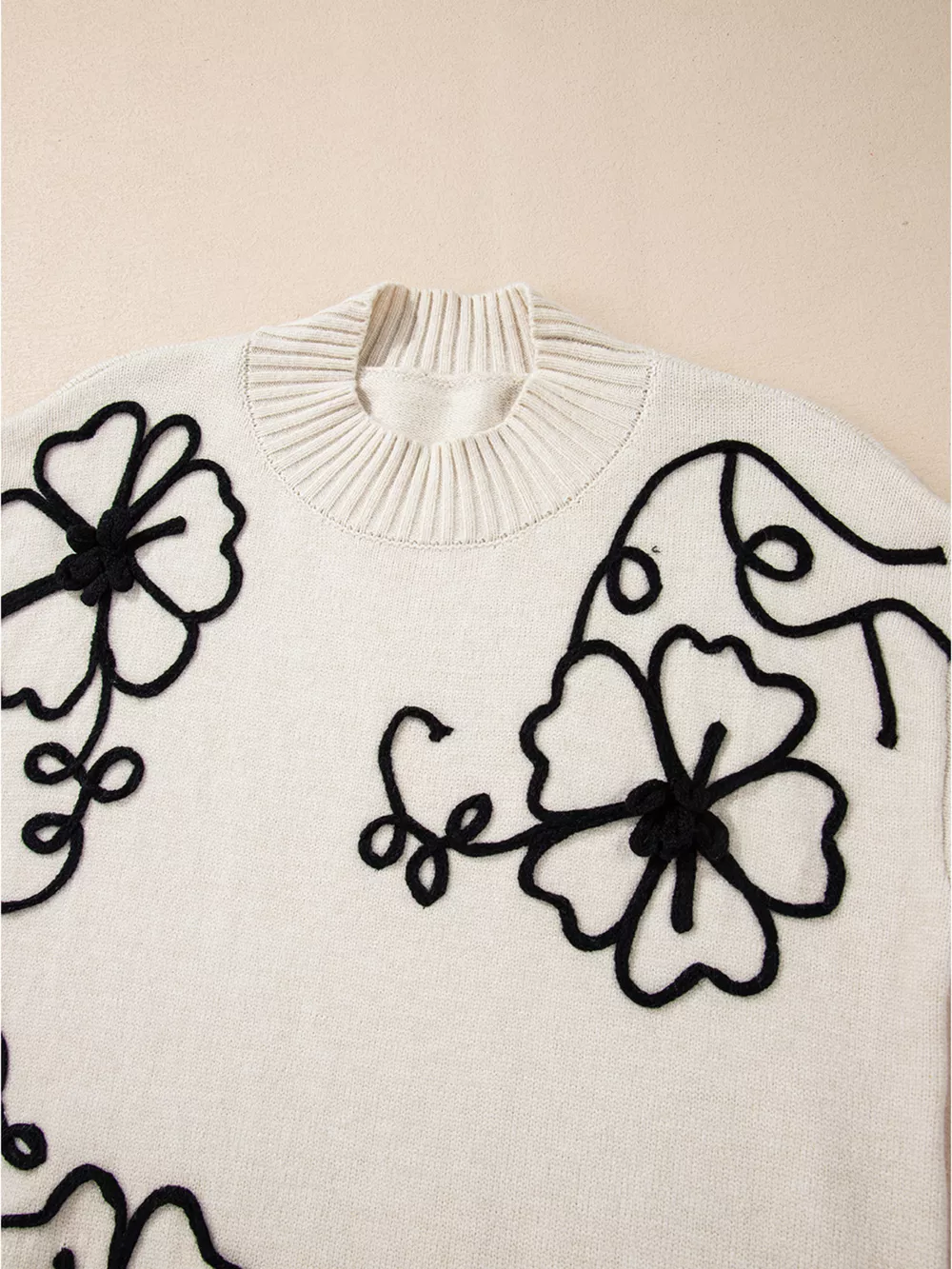 Flower Stitching Mock Neck Sweater, image 6