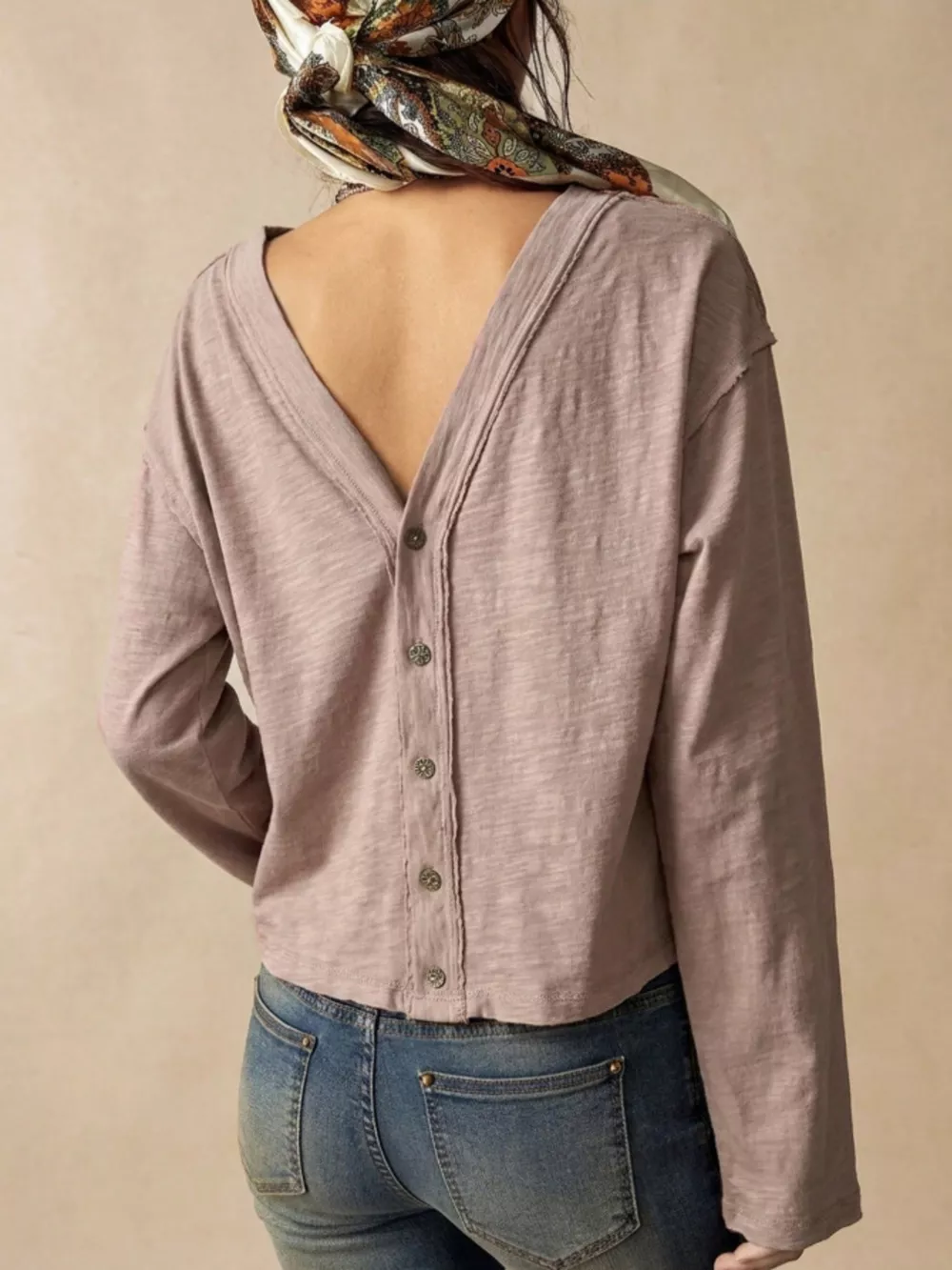 Exposed Seam Long Sleeve Shirt with Two Way to Wear, image 12