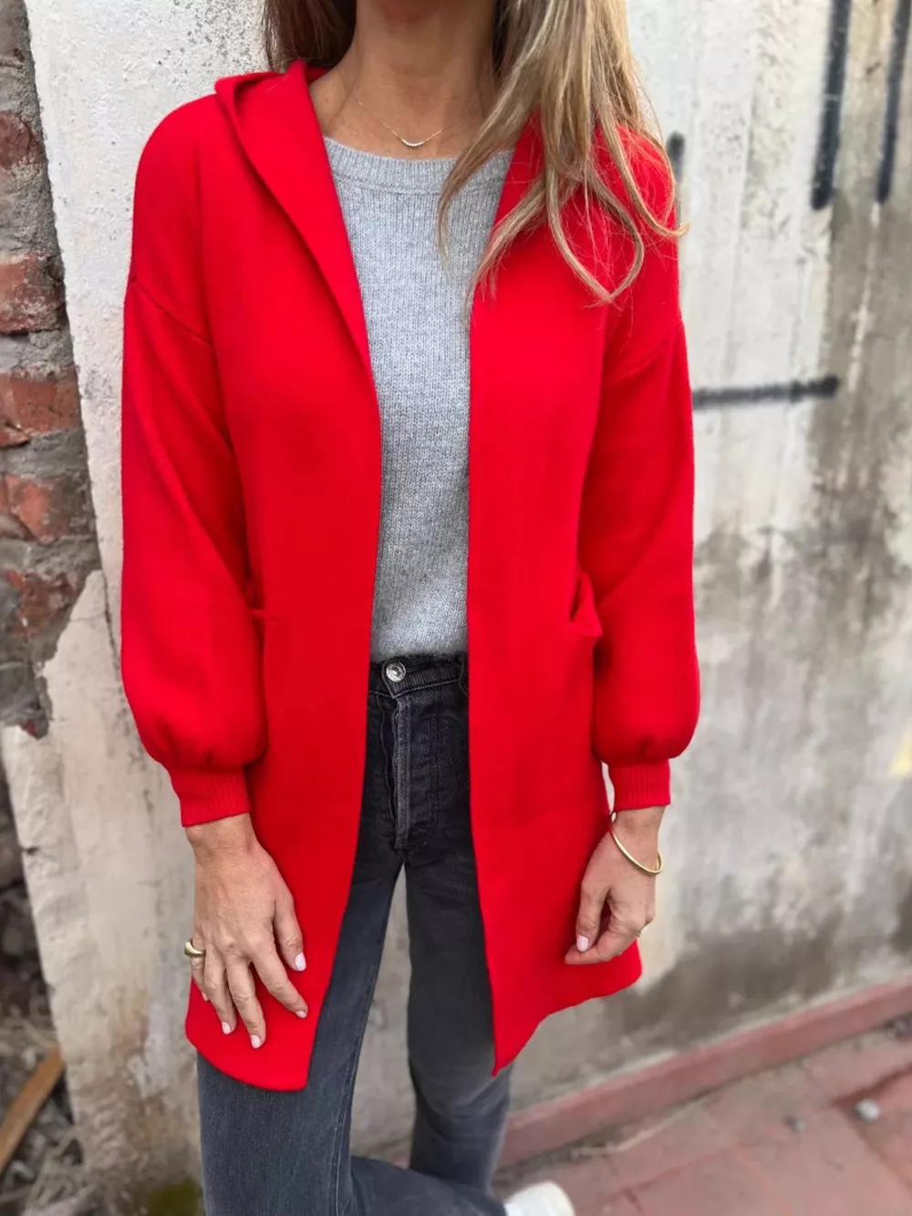 Full Size Open Front Drop Shoulder Hooded Cardigan Plus Size, image 2