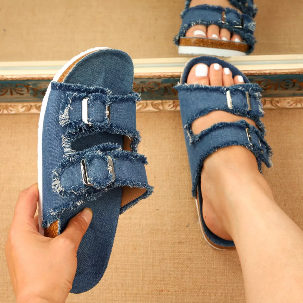 Frayed Edge Buckle Sandals, image 3