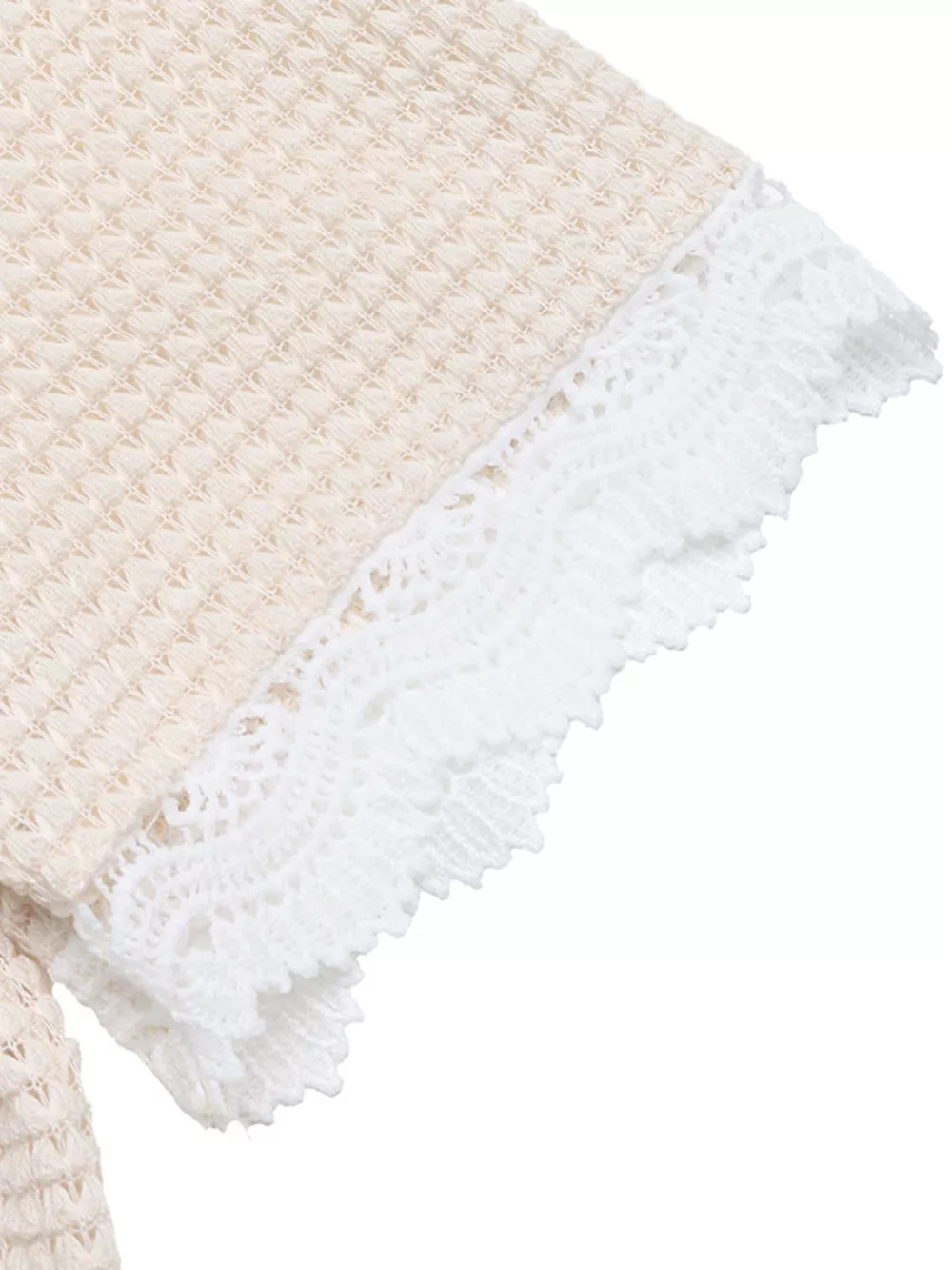 Lace Trim Waffle Knit T-Shirt, image 2