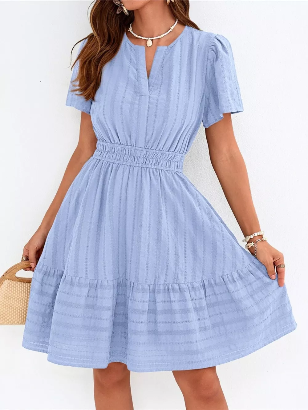 Short Sleeve Smocked Waist Tiered Dress, image 10