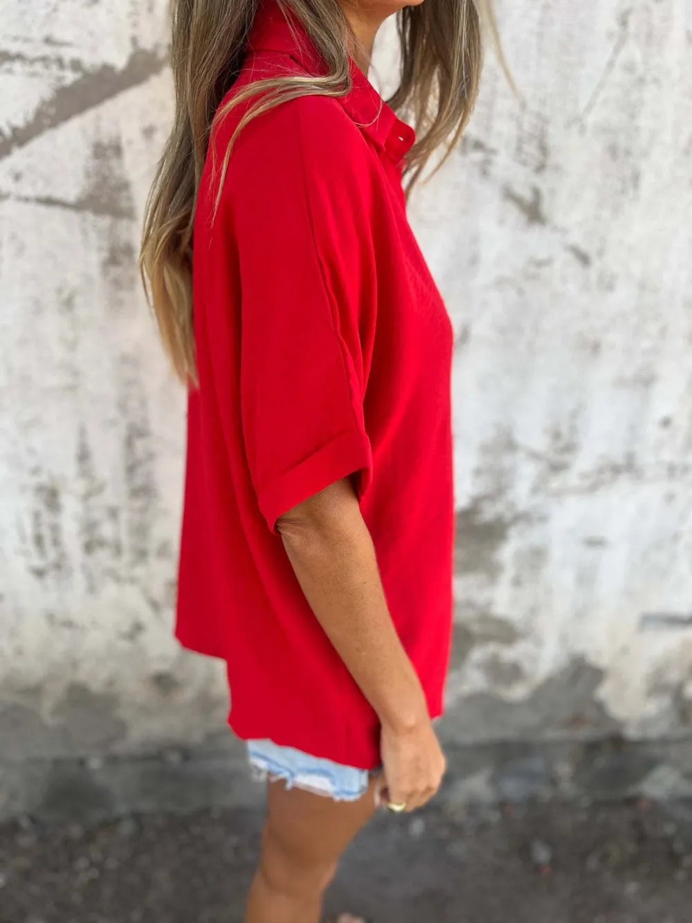 Full Size Casual Button Down Short Sleeve Loose Shirt Plus Size, image 17