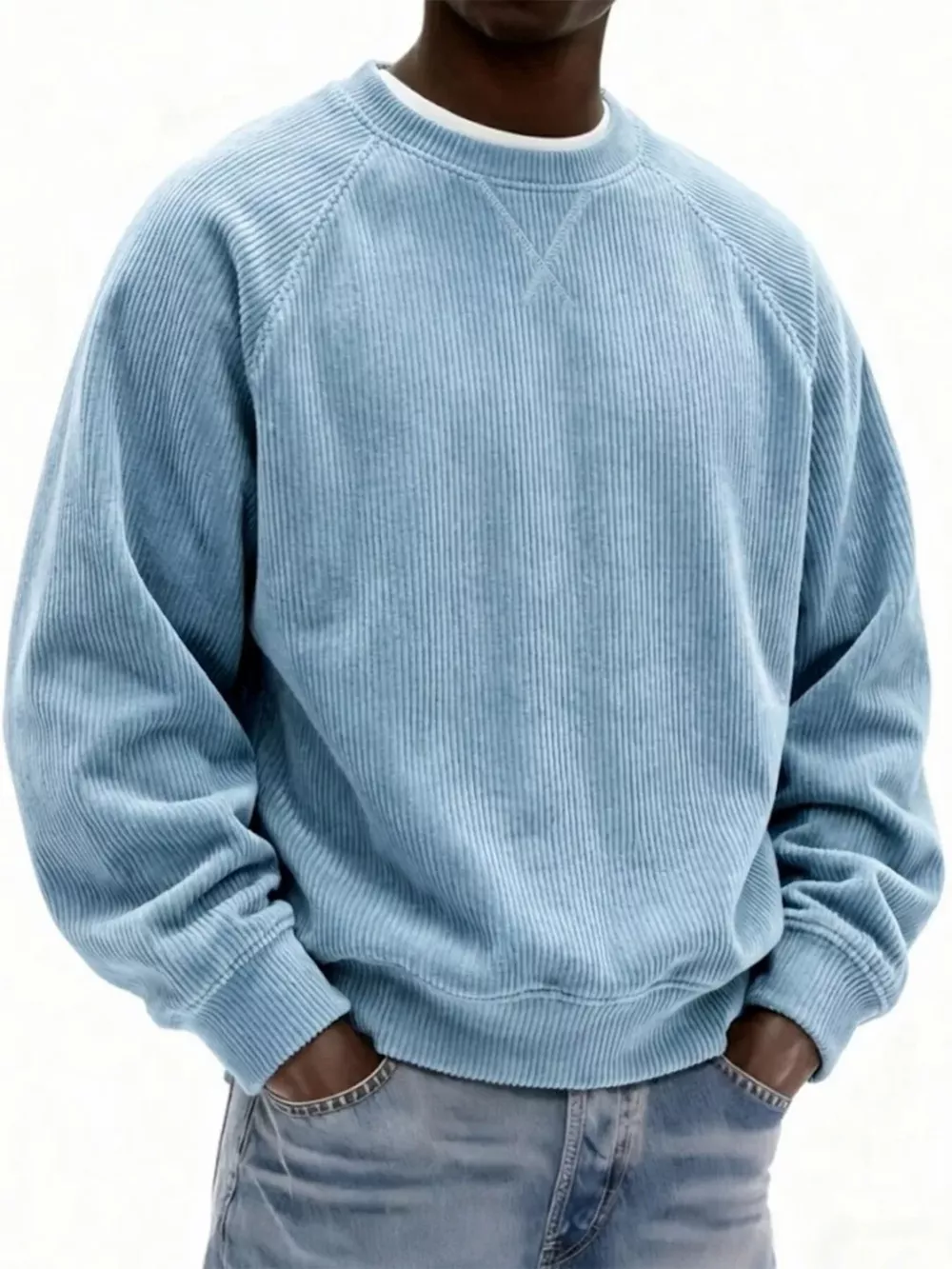 Men's Full Size Corduroy Crew Neck Sweatshirt Plus Size, image 2