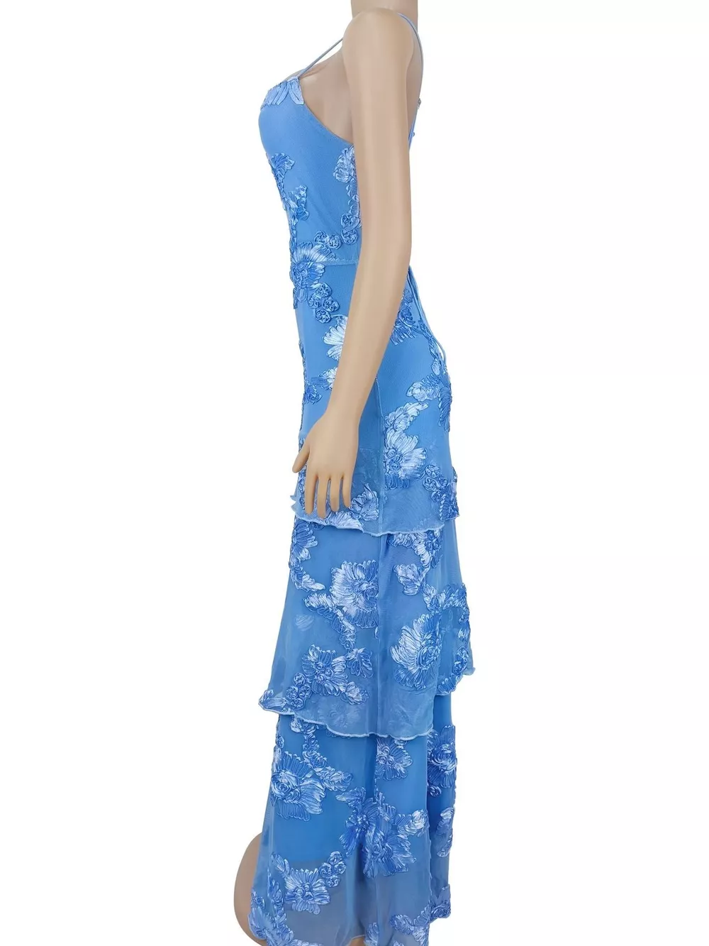 Floral Applique Tiered Maxi Dress with Lace Up Detail, image 5