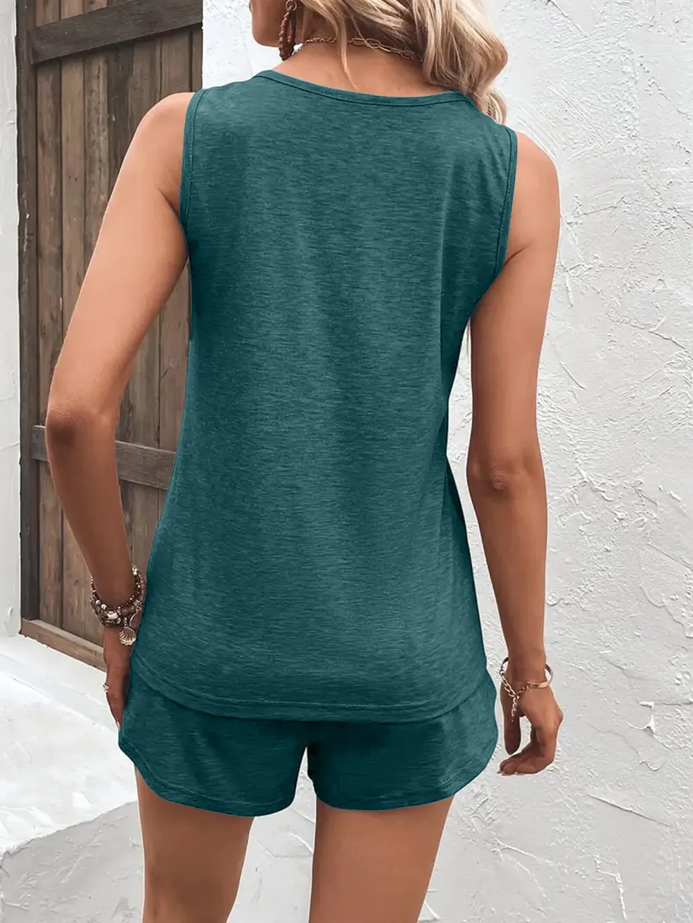 Casual Wide Strap Tank Top and Shorts Set, image 4