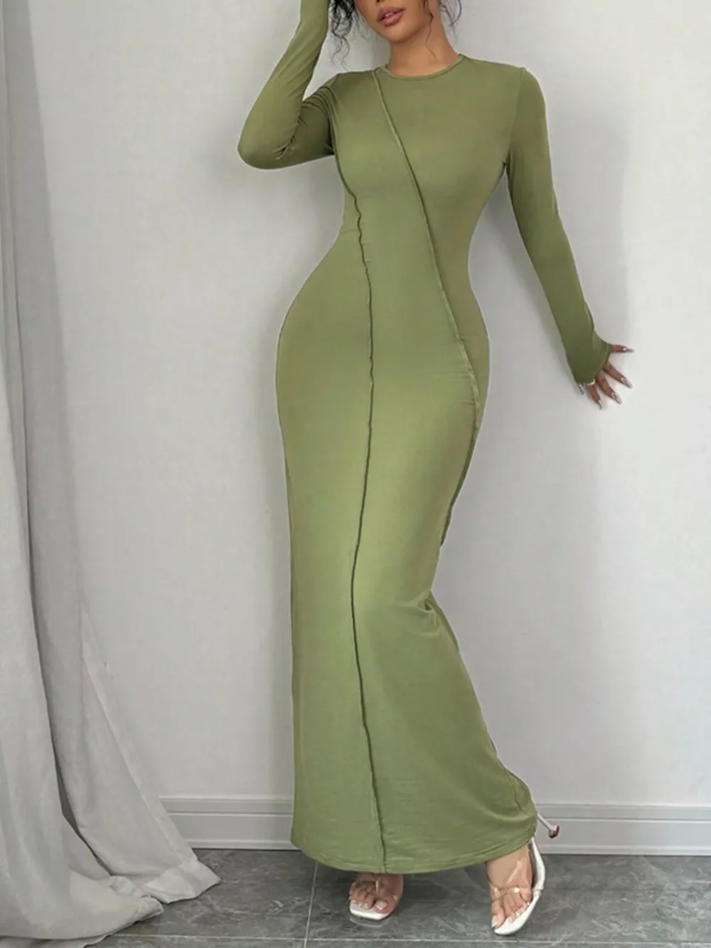 Exposed Seam Long Sleeve Maxi Dress, image 3
