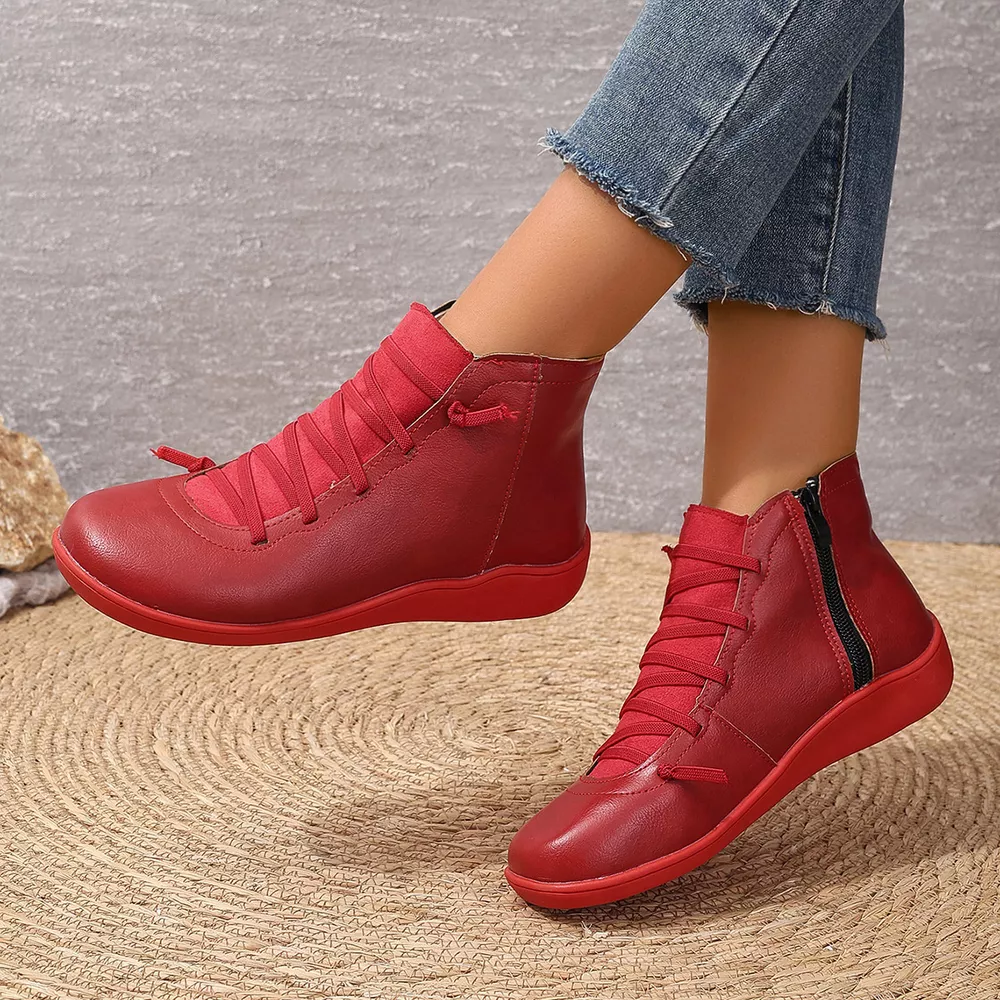 Lace-Up Faux Leather Ankle Boots, image 7