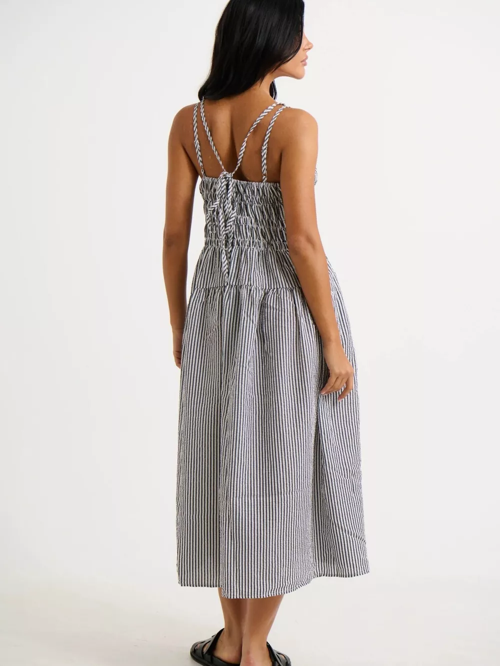 Striped Smocked Bodice Midi Dress, image 7