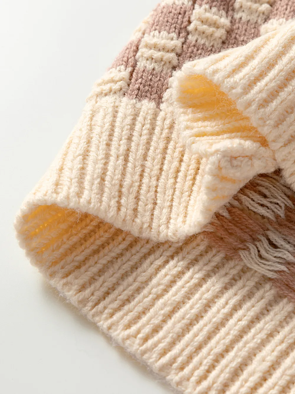 Stripe Checkerboard Drop Shoulder Balloon Sleeve Sweater, image 13
