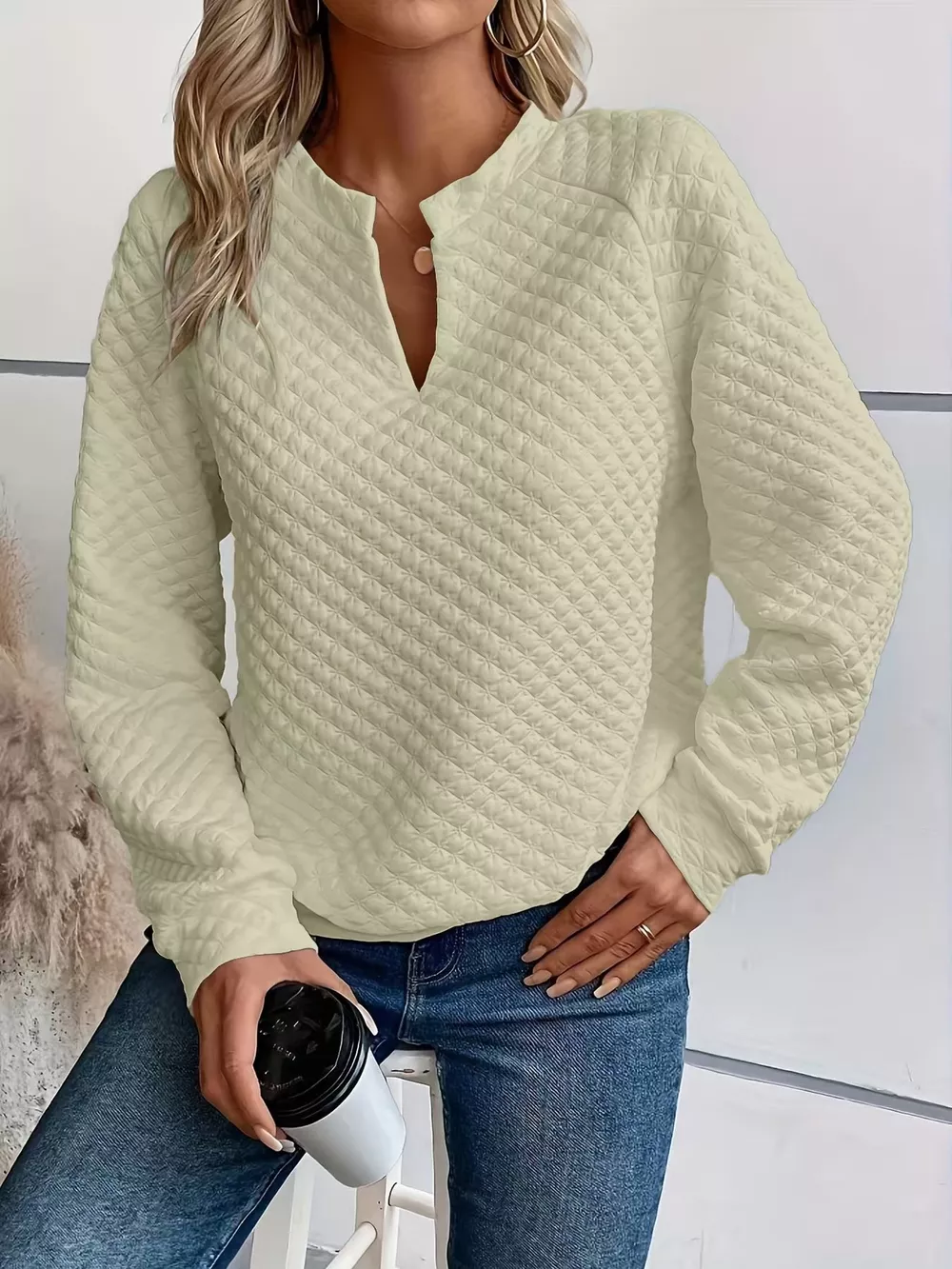 Textured Notched Raglan Sleeve Sweatshirt, image 12