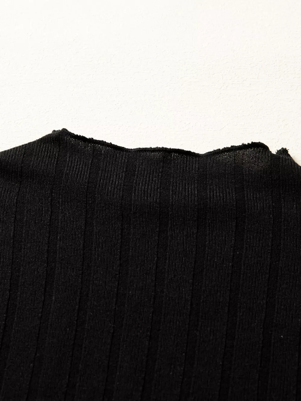 Frilled Neck Ribbed Knit Patchwork Long Sleeve Mini Dress, image 3