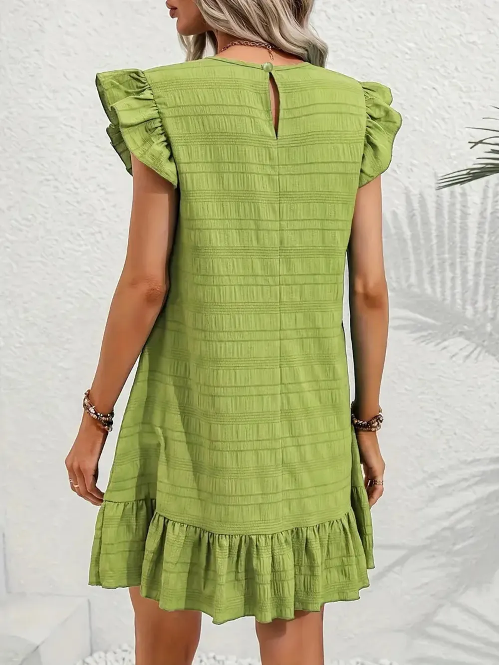 Full Size Ruffled Flutter Sleeve Textured Mini Dress Plus Size, image 10