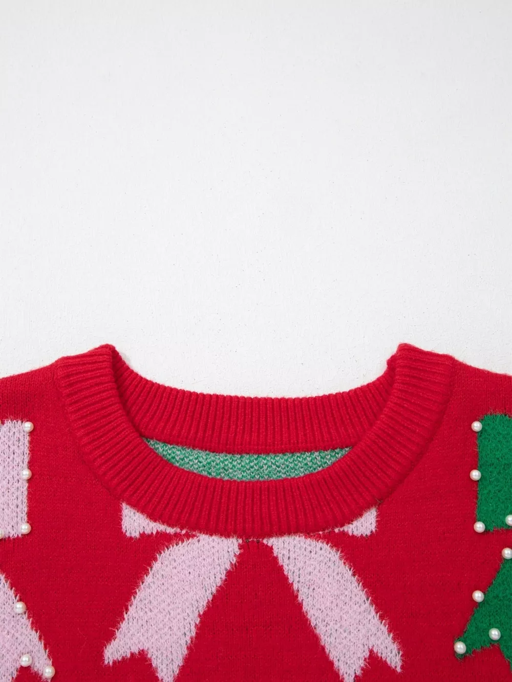 Bow Pearl Embellished Christmas Holiday Sweater, image 6
