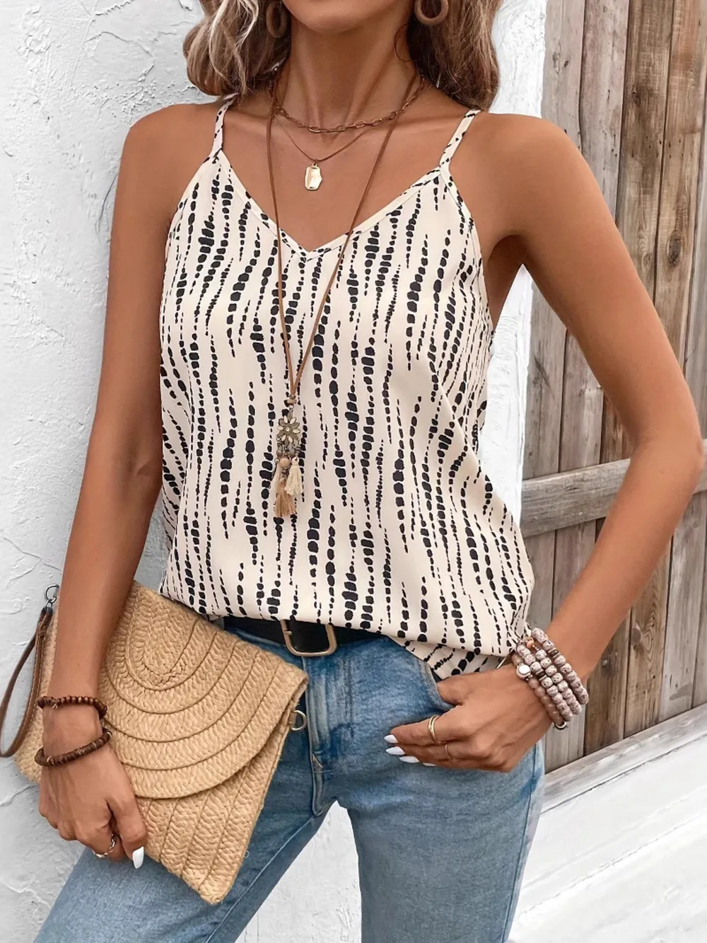 Printed V-Neck Cami Top