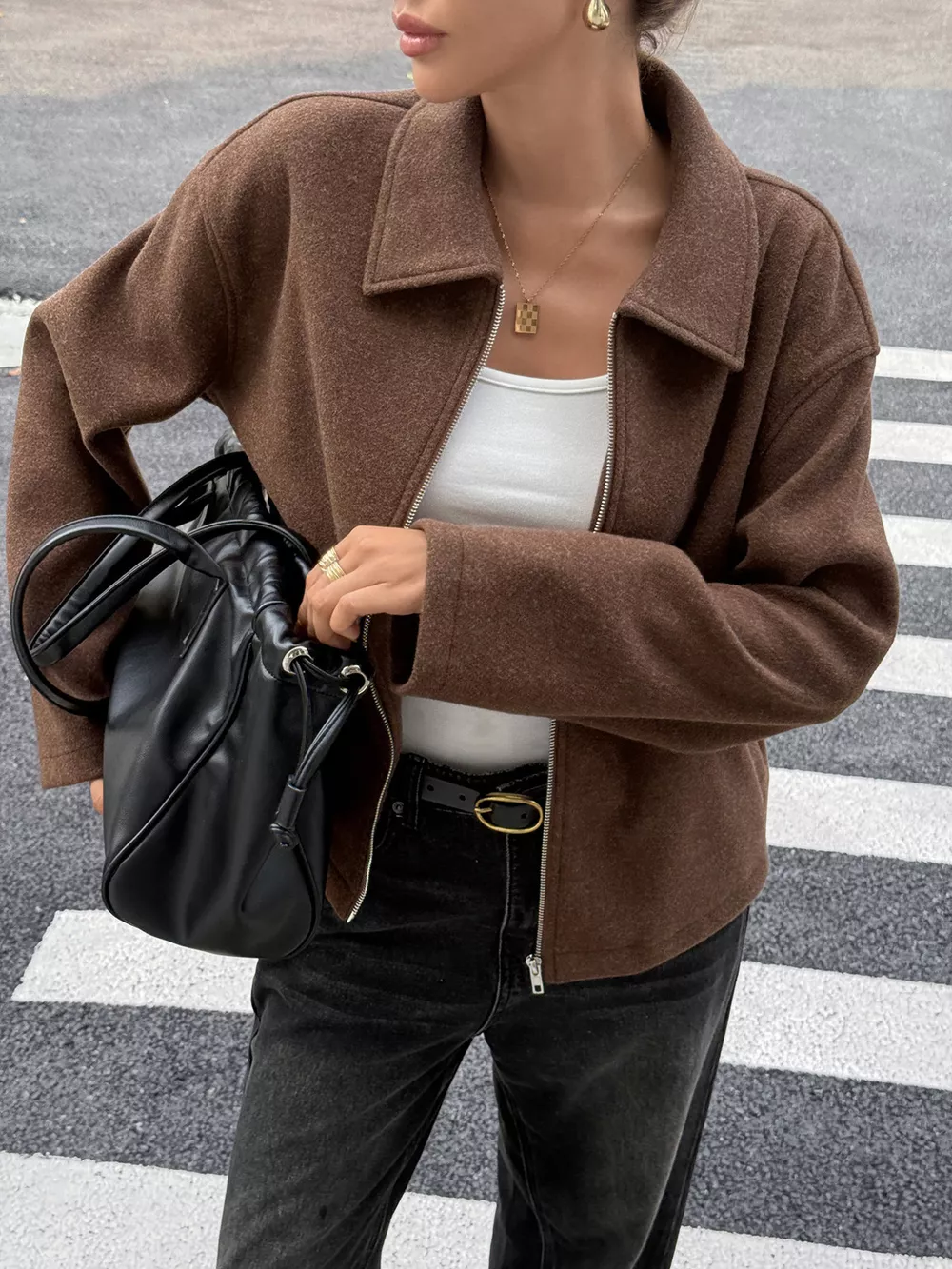 Zip-Up Dropped Shoulder Jacket, image 5