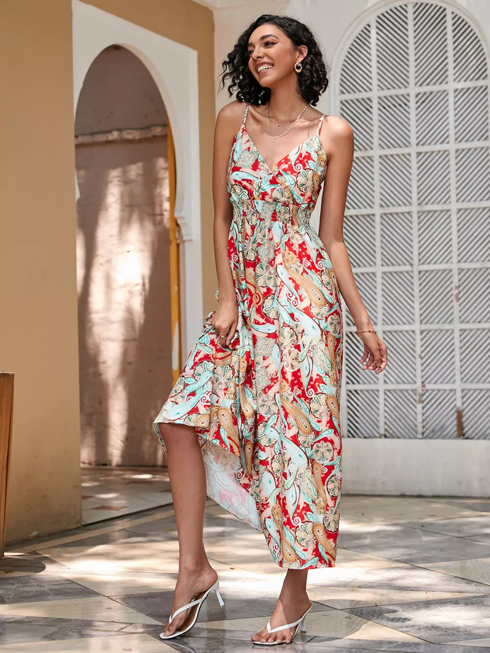 Floral Print Spaghetti Strap Midi Dress, image 7