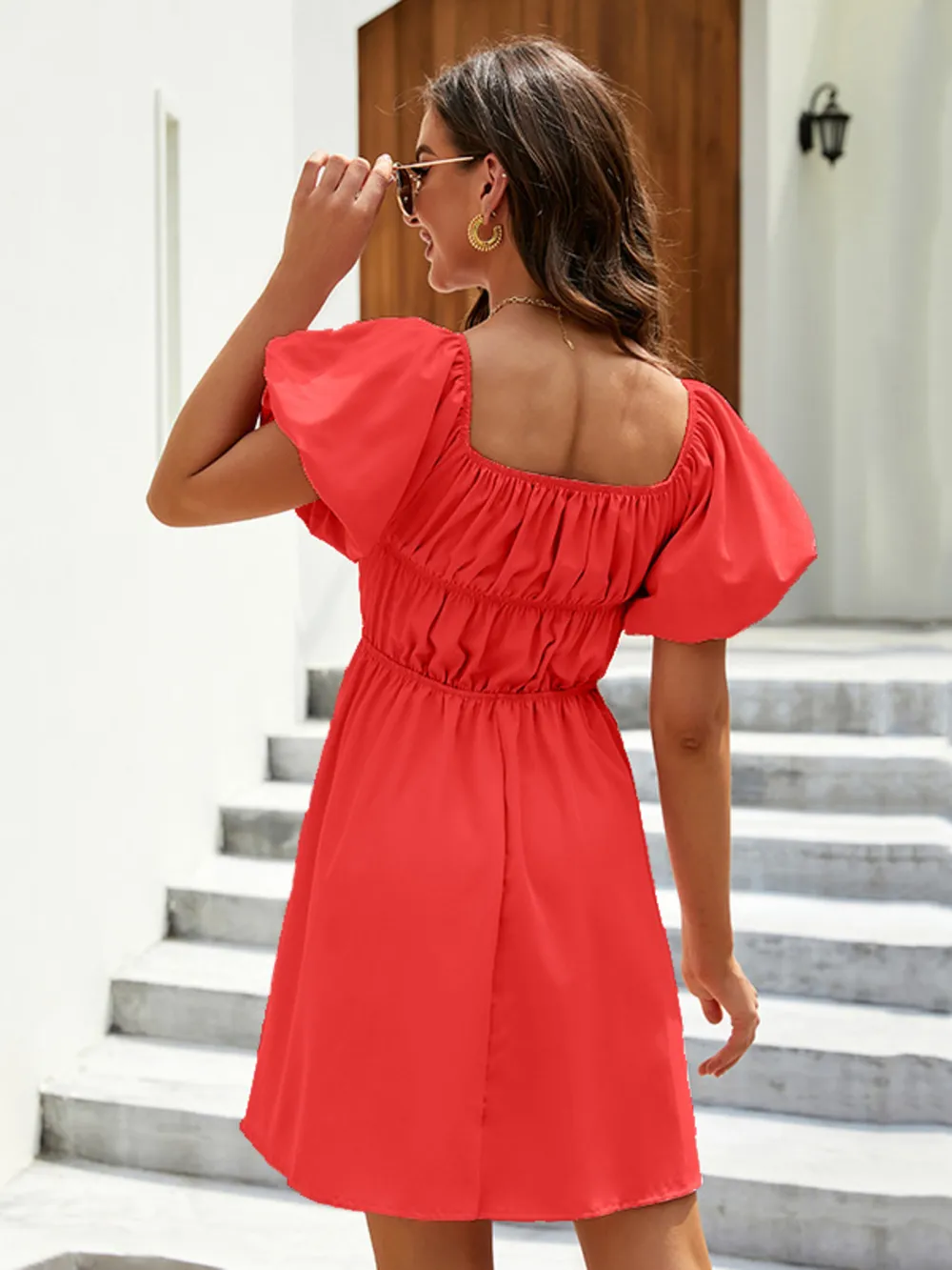 Off-Shoulder Puff Sleeve Mini Dress, image 7