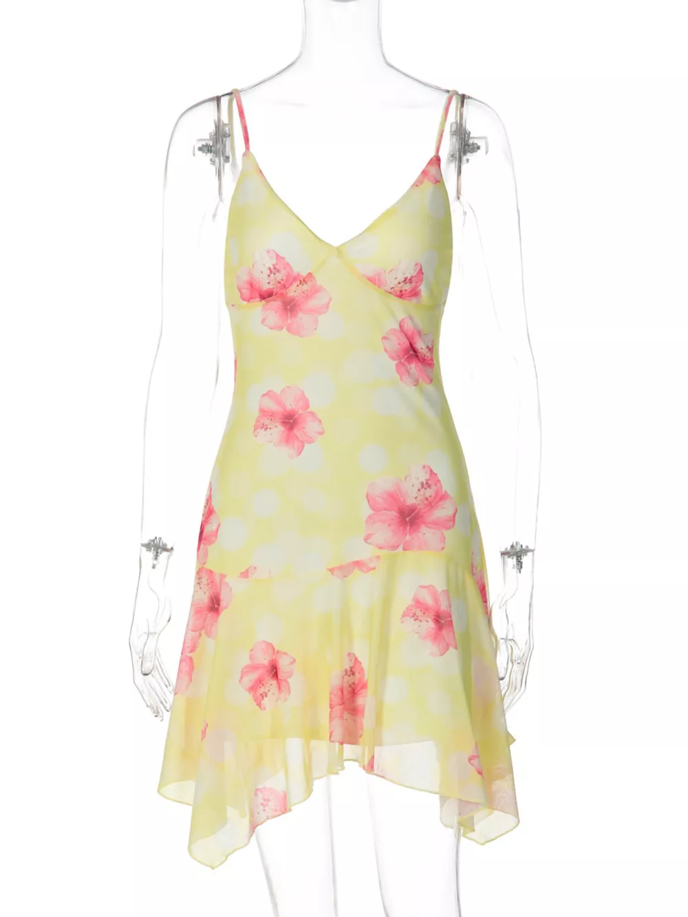 Sheer Floral Print Sleeveless Asymmetrical Mini Dress, image 12