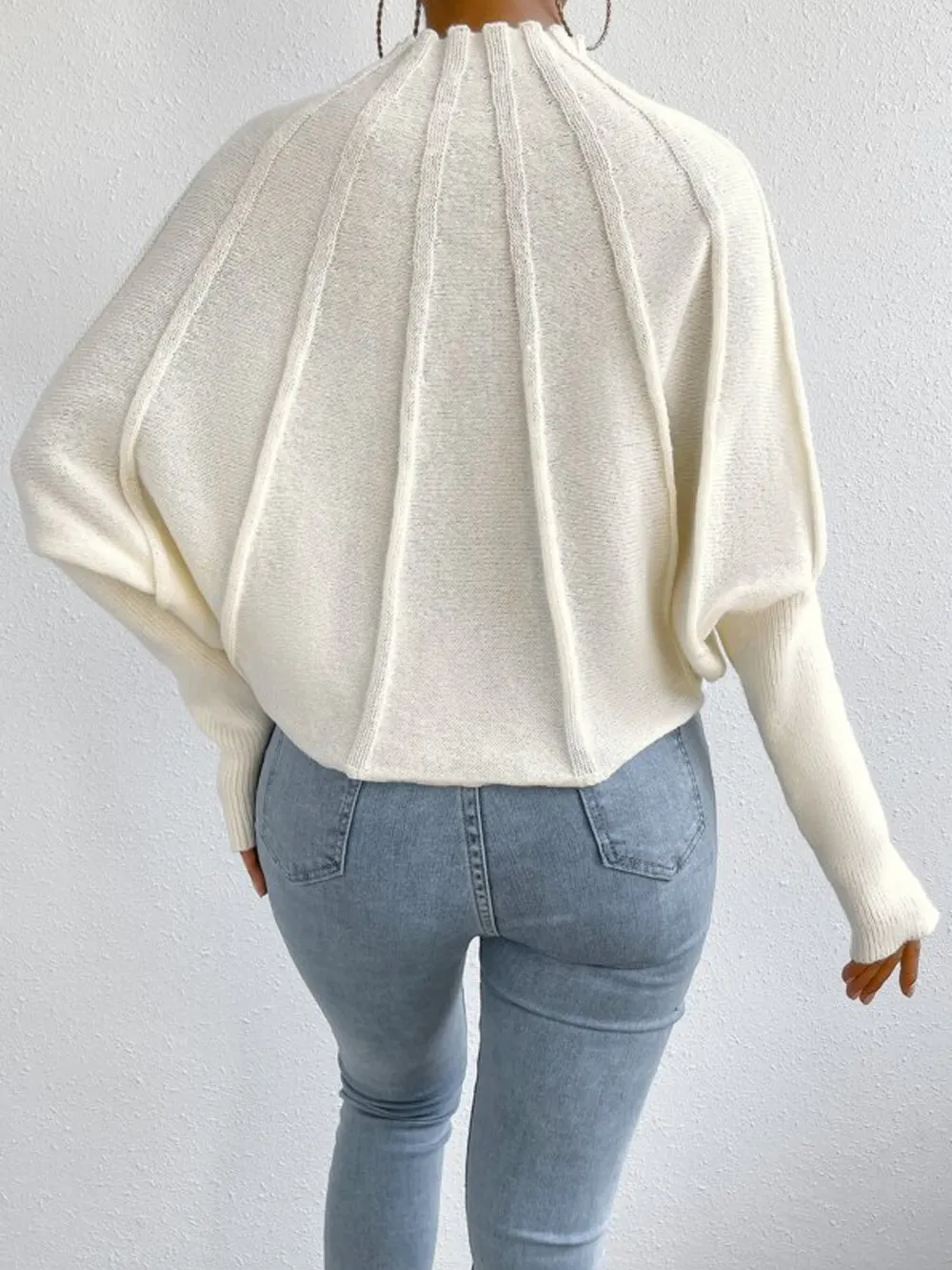 Mock Neck Ribbed Long Sleeve Sweater, image 2